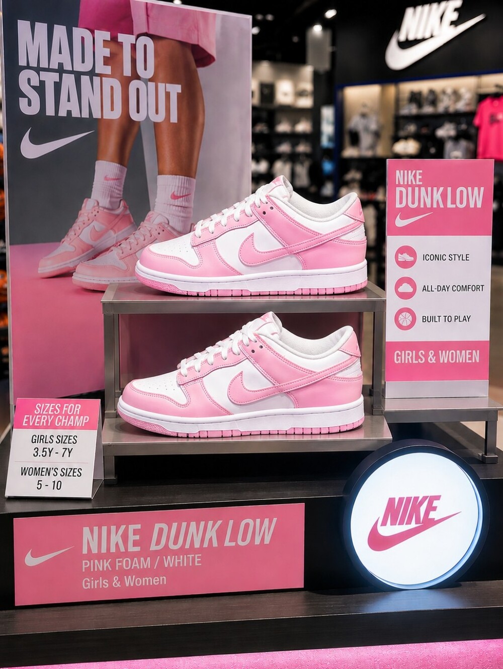 💎SOLD💎 Nike Dunk Low GS – White / Medium Soft Pink – 7Y / 8.5 Women’s - Picture 3 of 9